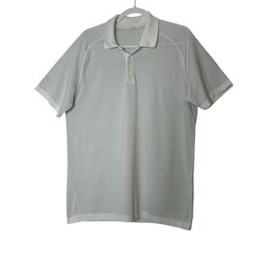 Lululemon Polo‎ Shirt Mens large gray striped Golf Performance Short Sleeve dad